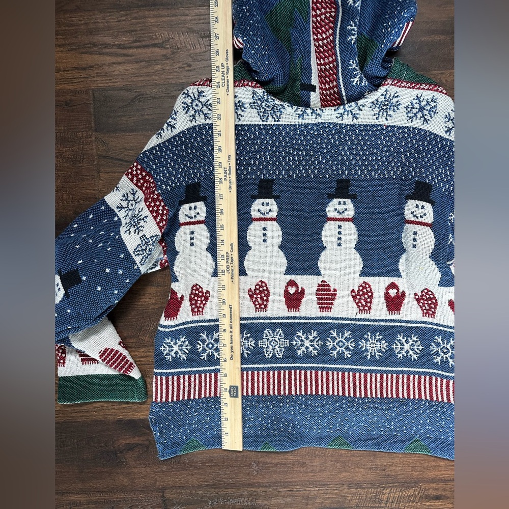 HANDMADE Snowman Snow flakes mittens red blue tapestry Hoodie by me, did my best - Picture 13 of 17